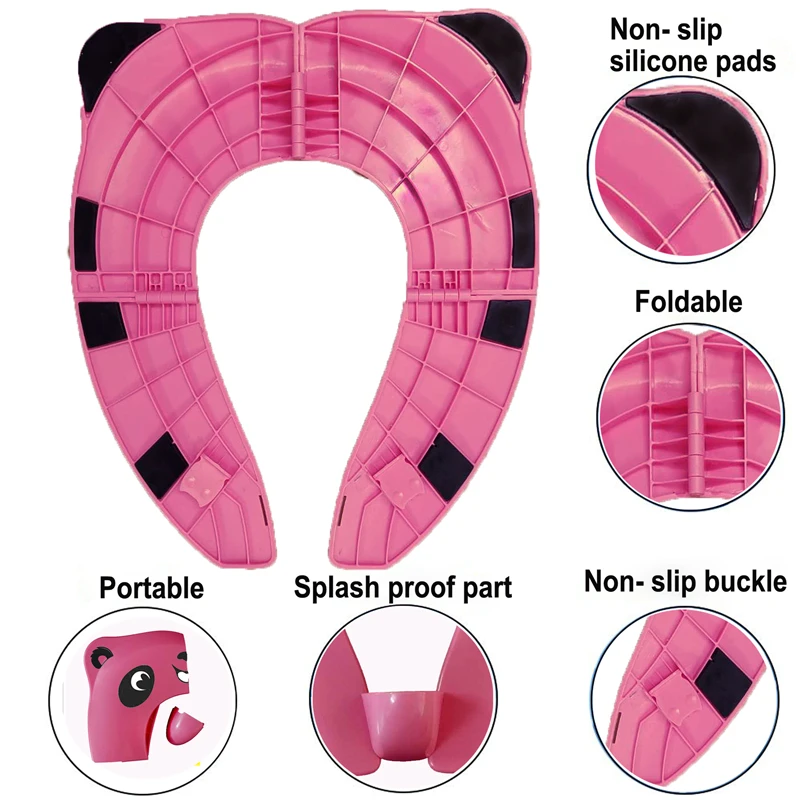 Assento portátil do treinamento do potty do panda para crianças, tampa do toalete de viagem, anel reutilizável dobrável, protetor de respingos, almofadas antiderrapantes, atualização