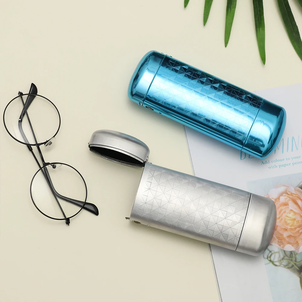 New Fashion Hard Metal Aluminum Lattice Glasses Case Capsule Flip Top Eyeglasses Case Protector For Glasses Storage Tools