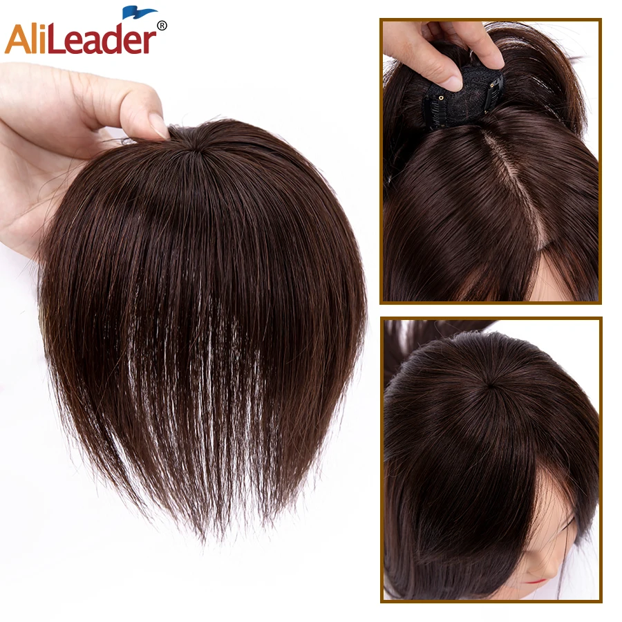 Alileader-postizos de cabello Real con flequillo para mujer, extensiones de cabello con 2 clips, postizos falsos sintéticos, fibra resistente al