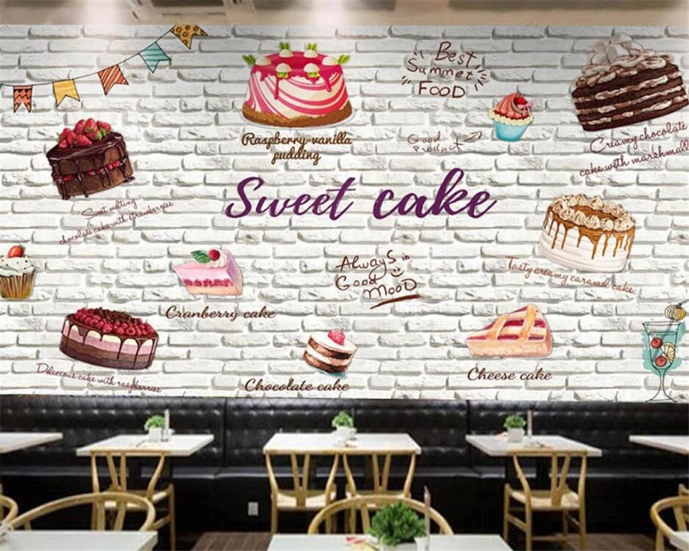 

Custom wallpaper 3d brick wall cake shop background wall western restaurant cafe snack shop decoration painting papel de parede