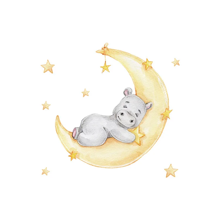 Cartoon-Wandaufkleber mit Mond und Nilpferd für Kinder, Babyzimmer, Dekoration, Zuhause, Wohnzimmer, Hintergrund, Wandbild, Tiere, Verschönerung der Tapete – Detail 7