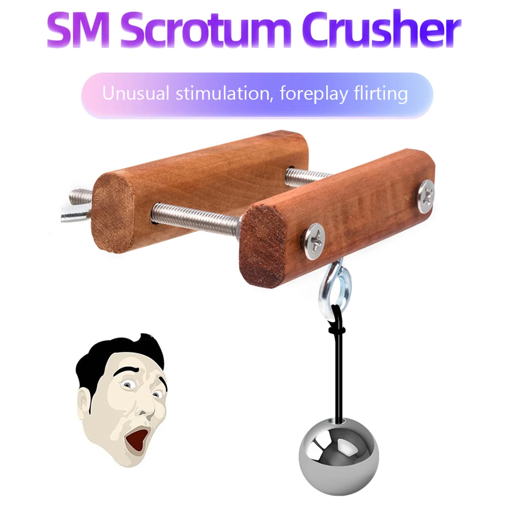 Wooden Testicle Crusher Scrotum Pendant Ball Stretcher Male Penis Training Sex Toys Testicles Stretcher Metal Ball Penis Weight