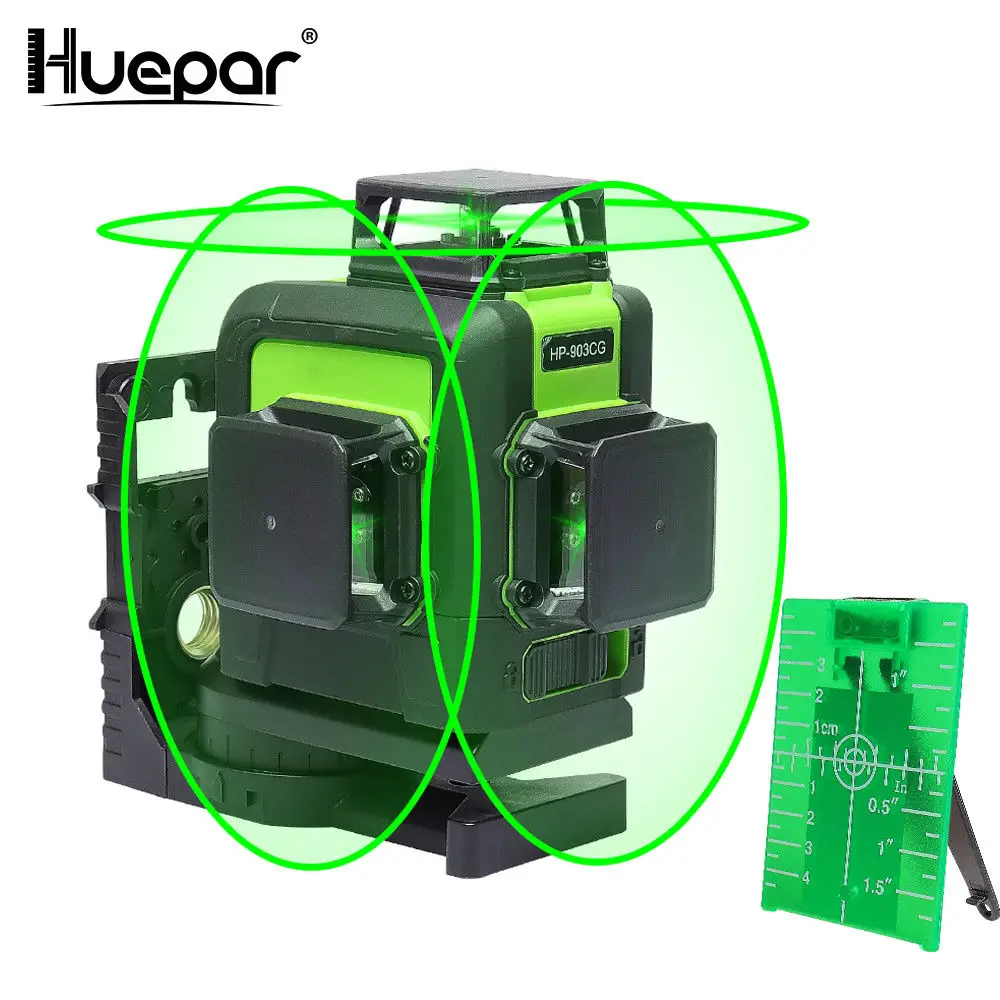 

Huepar 903CG 12 Lines 3D Cross Line Laser Level Green Laser Beam Line Self-Leveling 360 Vertical Horizontal Cross Laser Level