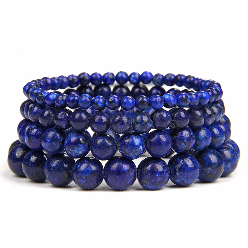 Natural Blue Lapis Lazuli Stone Beaded Bracelet Healing Energy Unisex Fashion Elastic Bracelets For Men Women Jewelry Gift