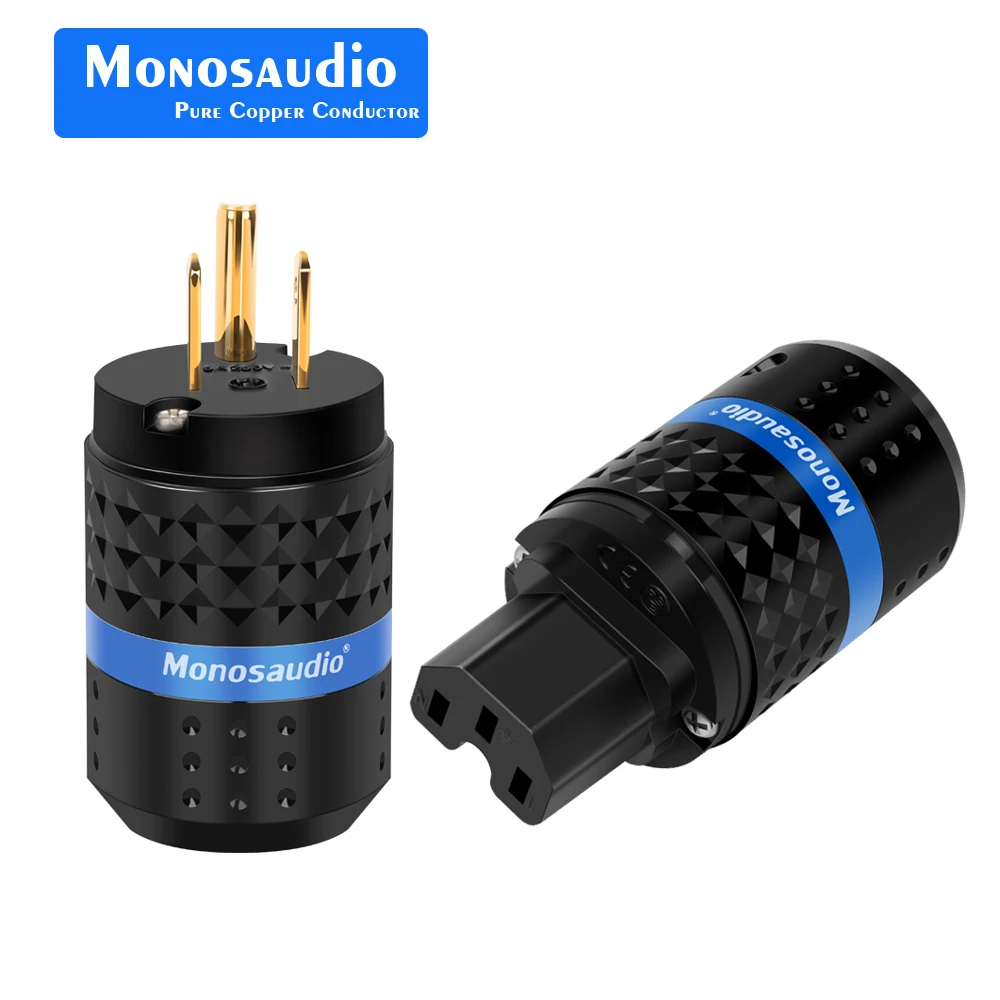 Monosaudio M102G/F102G 99.998% Pure Copper 24K Gold Plate US AC Power Plug  IEC320 C13 Connector for Audio DIY Mains Power Cable