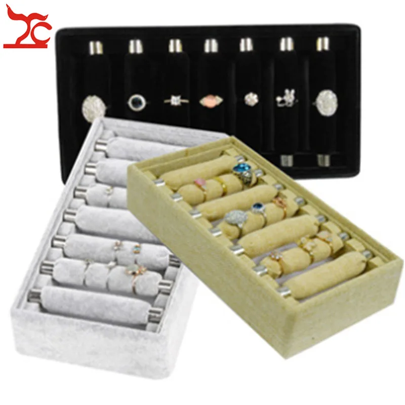 

Detachable 7 Bars Ring Jewelry Display Box Velvet Diamond Ring Storage Case Convenient Linen Ring Holder Showcase Tray Holder