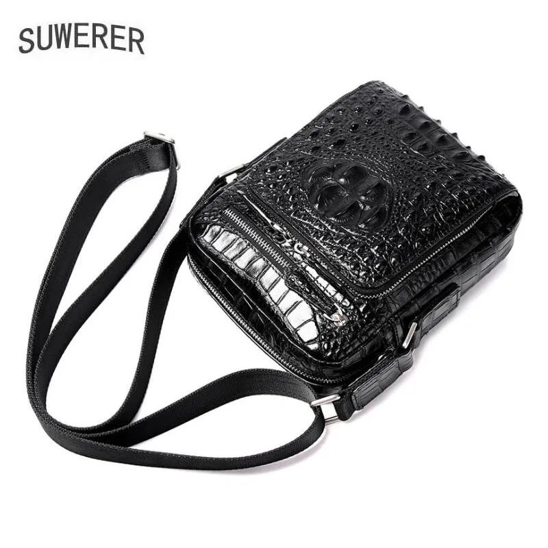 High Quality Crocodile pattern Genuine Leather men\'s shoulder bag Real cowhide men\'s bag fashion casual crossbody bag