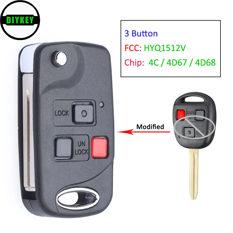 DIYKEY for 2003 - 2008 Lexus GX470 LX470 Flip Smart Remote Key Fob FCC: HYQ1512V 4C / 4D67 / 4D68 Chip