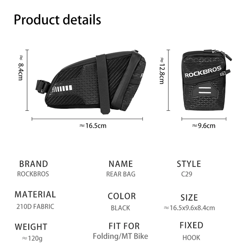 ROCKBROS Bicycle Saddle Bag 3D Shell Rainproof Reflective Shockproof Cycling Bike Tube Rear Tail Seatpost Bag Bike Accessories