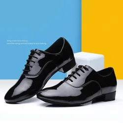 Men Latin Salsa Tango Dance Shoes Modern Tango Salsa Leather Ballroom Shoes Square Heels 2.5cm Adults Party Dance Shoes Black