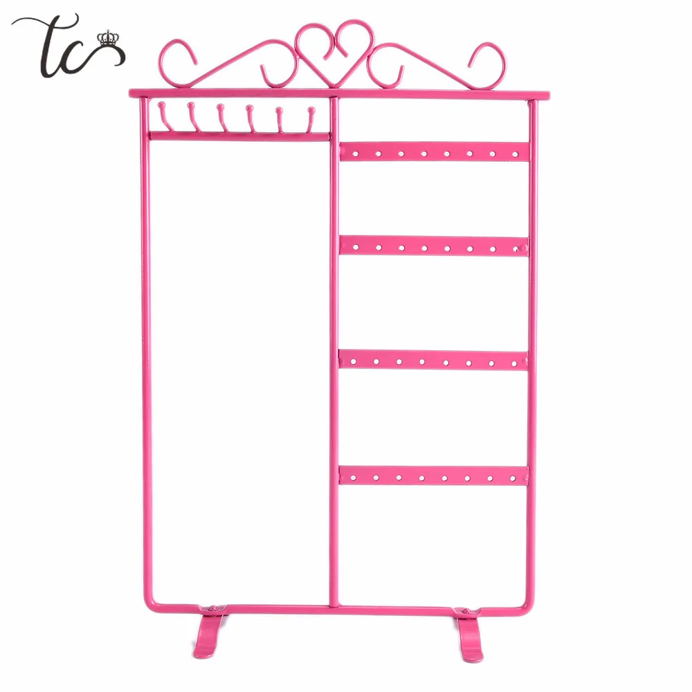 32 Holes Metal 6 Hooks Necklace Display Rack Metal Iron 4 layers Ear Studs Earrings Hanging Storage Jewelry Organizer