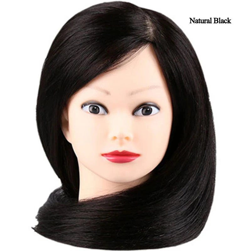 Tête de Mannequin de Formation Professionnelle avec Cheveux Synthétiques, Modèle de Coiffure en Noir et Marron, 60cm