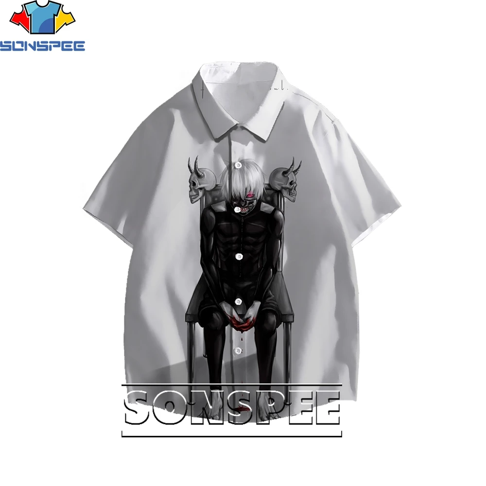 SONSPEE 3D Print TOKYO GHOUL Cartoon Anime Men Hawaiian Shirt Ms. Interesting Blouse Loose Casual Trend Personality Harajuku