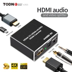 TODN HDMI Audio Video Splitter 5.1 Cyfrowy konwerter audio Wyjście gniazda AUX Toslink 3,5 mm