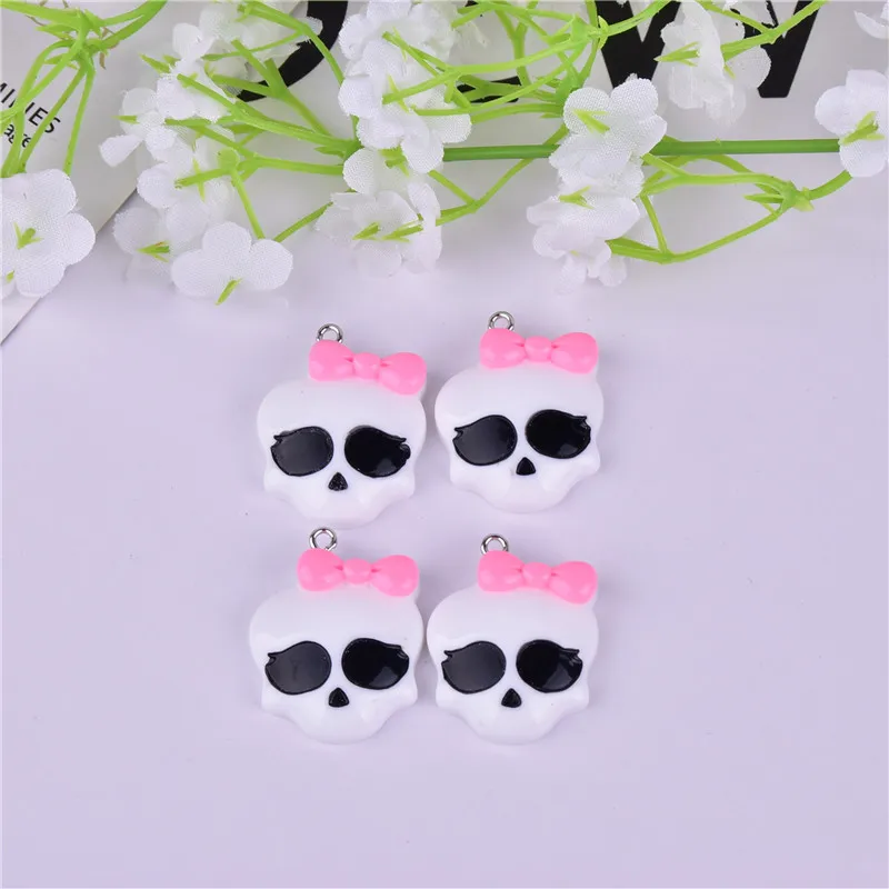 10pcs 29x30mm Pink Bow Skull Cute Resin Charms Pendant  for DIY Earring  Keychain Jewelry Making