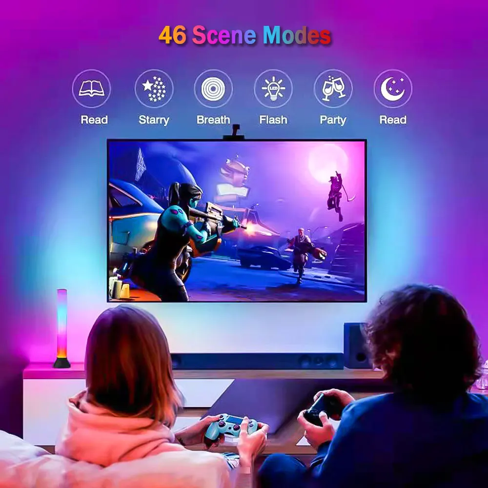 2Pcs LED RGB Light Bar Atmosphere Music Colorful Lamp Remote Control for Gaming PC TV Backlight Bedroom Decoration Night Light