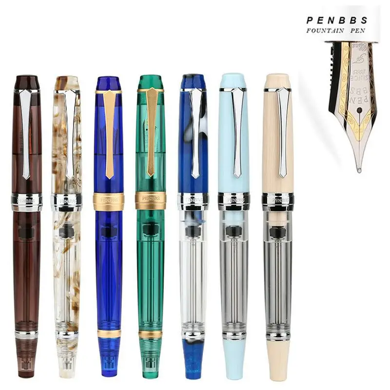 Penbbs 456樹脂透明品質負圧万年筆ファイン0.5mmペン先真空充填学生ライティングギフト