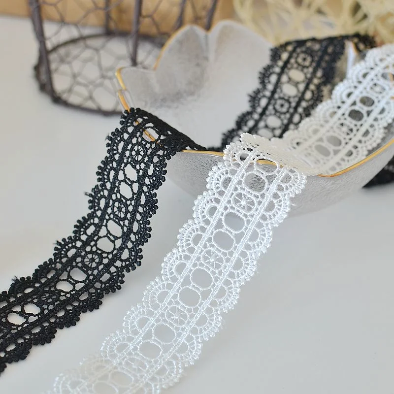 3CM Wide Luxury White Black Cotton Polyester Hollow Exquisite Embroidered Lace Fabric Edge Trim Dresses Curtain DIY Sewing Decor