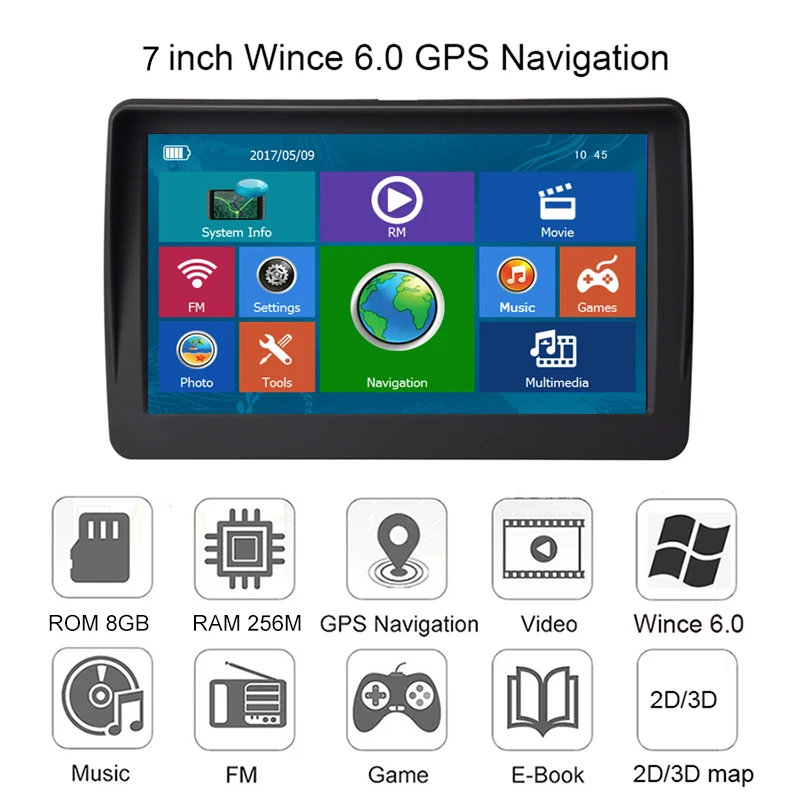 7 inch Car GPS Navigation FM Newest Maps For Russia/Belarus/Brazil Europe/USA+Canada TRUCK GPS Navigation Lifetime free updates