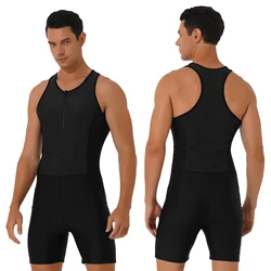 Tuta da uomo costume da bagno senza maniche con cerniera sul retro tuta da bagno costume da bagno abbigliamento da surf Rashguard Beachwear muta