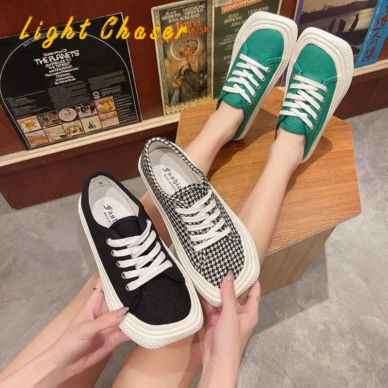 2021spring Summer Canvas Shoes Women Square Toe Women\'s Shoes Comfortable Flat Bottom All-match Casual Shoes Ladies Sports Shoes