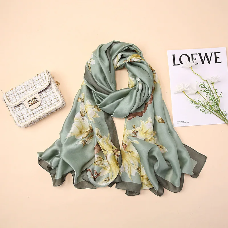 Women Silk Scarf Vincent Van Gogh Oil Painting Apricots Print Shawls Wraps Foulard Femme Long Bandanas Lady Hijab Stole 180*90Cm