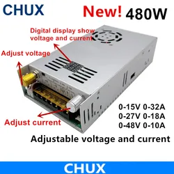 CHUX 480W regulowany zasilacz z zasilaniem cyfrowy wyświetlacz mocy dla LED DC 0-15V 24V 27V 36V 48V 80V 60V