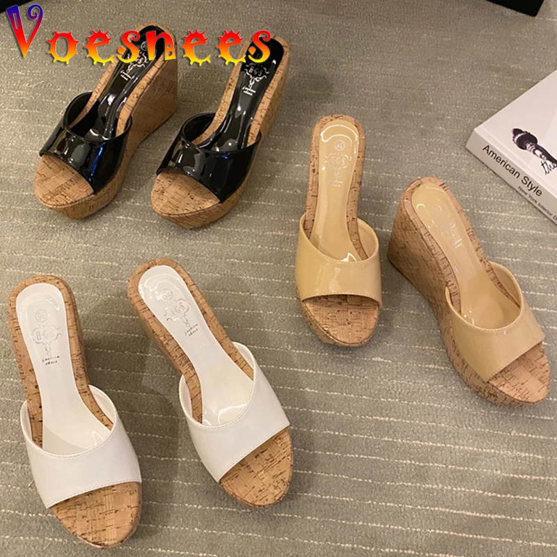 Voesnees Women Slipper Shoes Fashion Summer Casual 12CM Wedges High-Heeled Shoes 2021 New One Word Band Concise Classics Sandals