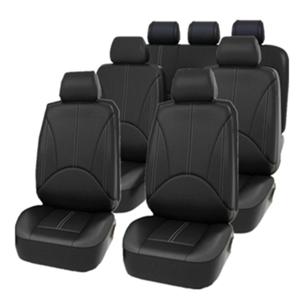 Universeller Autositzbezug, 7-Sitzer-Leder, komplette Sitzbezüge für Limousinen, SUV, Auto, schwarze Farbe