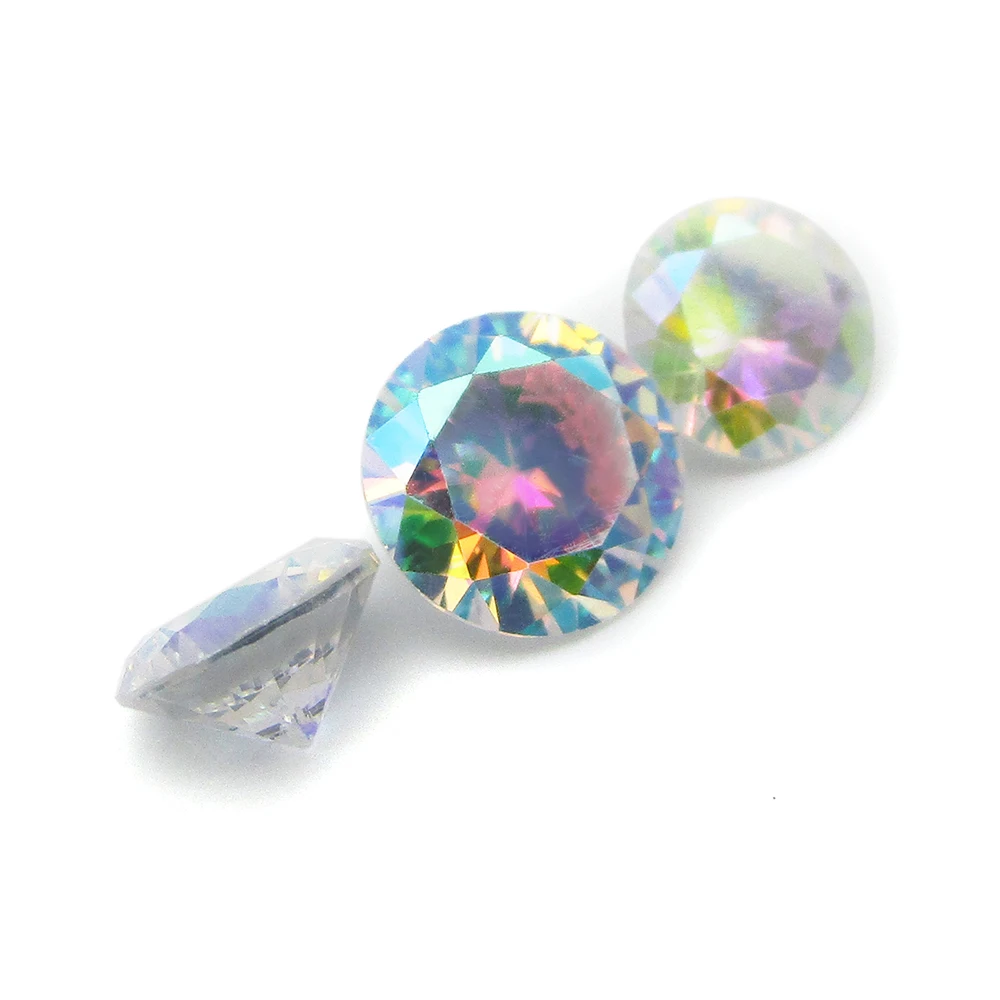 Hot Sale 1.0~10mm Round Cut  Multicolor CZ Stone Loose Plating AB Color Cubic Zirconia Synthetic Gems For Jewelry Making