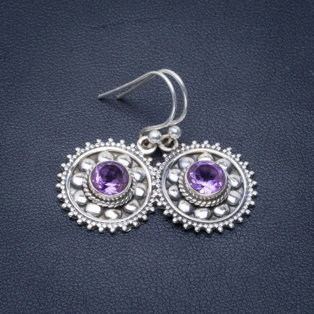 

Natural Amethyst Handmade Unique 925 Sterling Silver Earrings 1.25" B2481