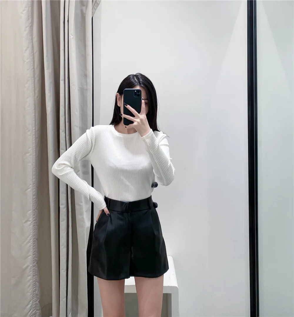 KONDALA 2025 秋冬ファッション レディース ショートパンツ ヴィンテージ PUレザーショートパンツ ハイウエスト インディファインド トラウザーズ 女性用オフィスウェア ショートパンツ