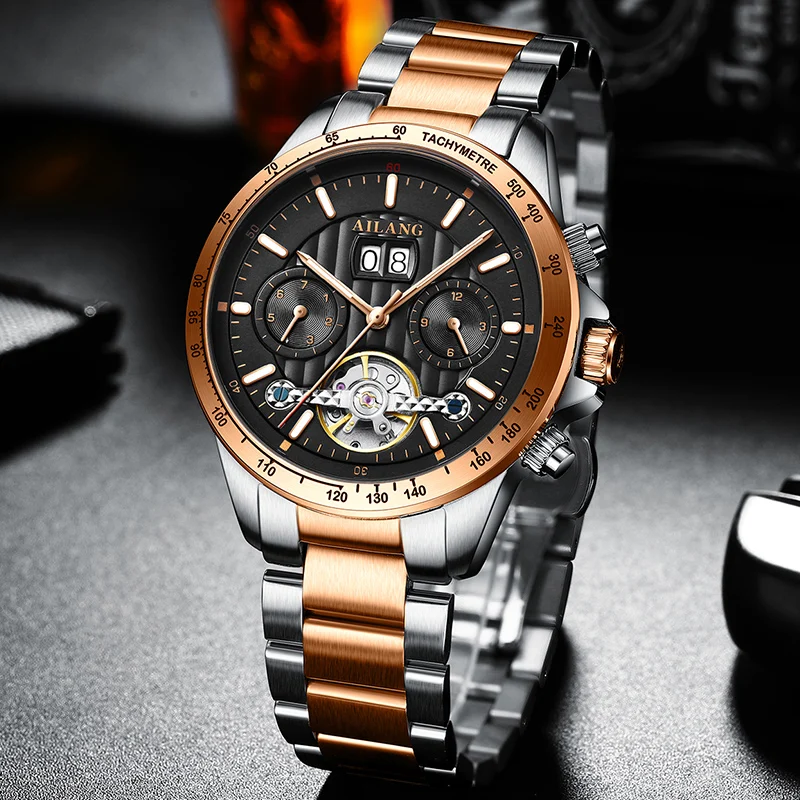 Luxury Brand Lettering Dial Men Military Sport Watches Men's Tourbillon Mechanical Clock Calendar Waterproof Wrist Watch