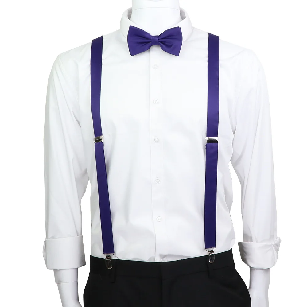 สีทึบหนัง Suspenders Braces ชุด Bowtie ผู้ชายผู้หญิงปรับสายรัดสำหรับงานแต่งงานชุด Tie อุปกรณ์เสริมของขวัญ