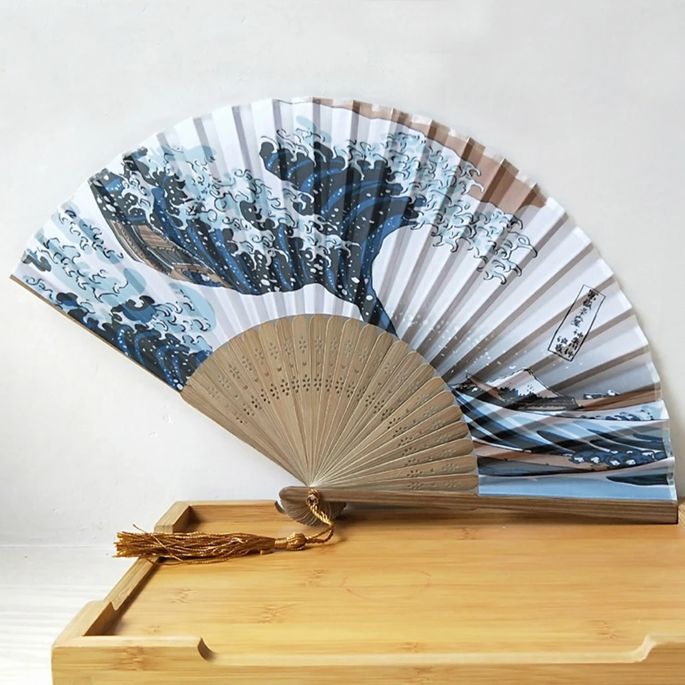 Silk Hand Fan Mount Fuji Kanagawa Waves Japanese Folding Fan Pocket Fan Wedding Party Decoration Gifts Home Wall Decoration