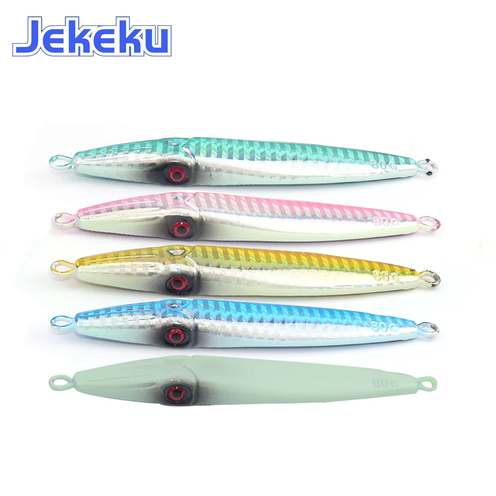 

JEKEKU 1pc NEW Jigging Lure Fast Fall Artificial Bait 60g 80g 100g Lead Fish Bass Baits SaltWater Metal Jig Glow Fishing Lure