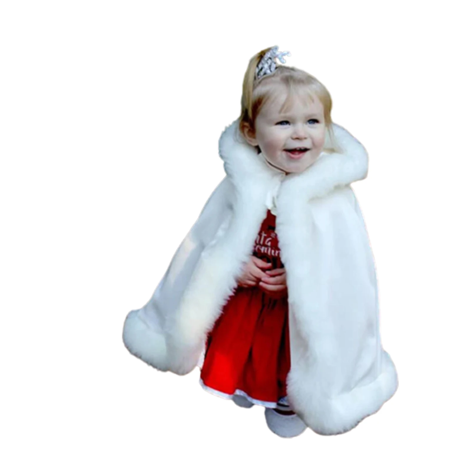 فتيات صغيرات يتدربن على المشي الأولاد عيد الميلاد عباءة شتاء دافئ منفوش فرو قلنسوة عباءة عطلة عيد الميلاد حفلة عيد الميلاد كيب تأثيري حلي