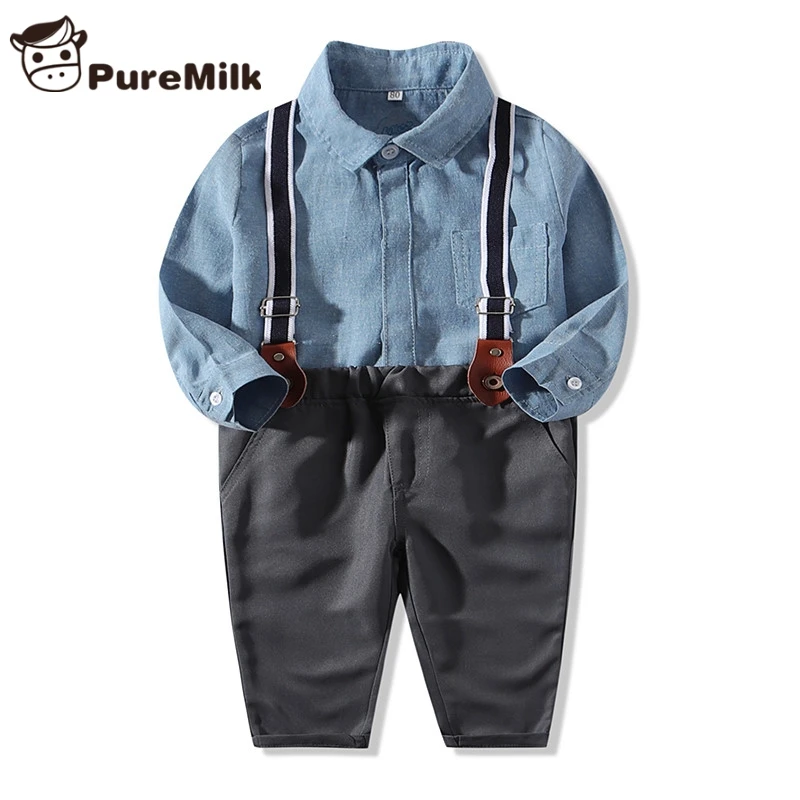 

PureMilk Newborn Baby Clothing Set Blue Shirt Wiht Pant And Strap Baby Clothes