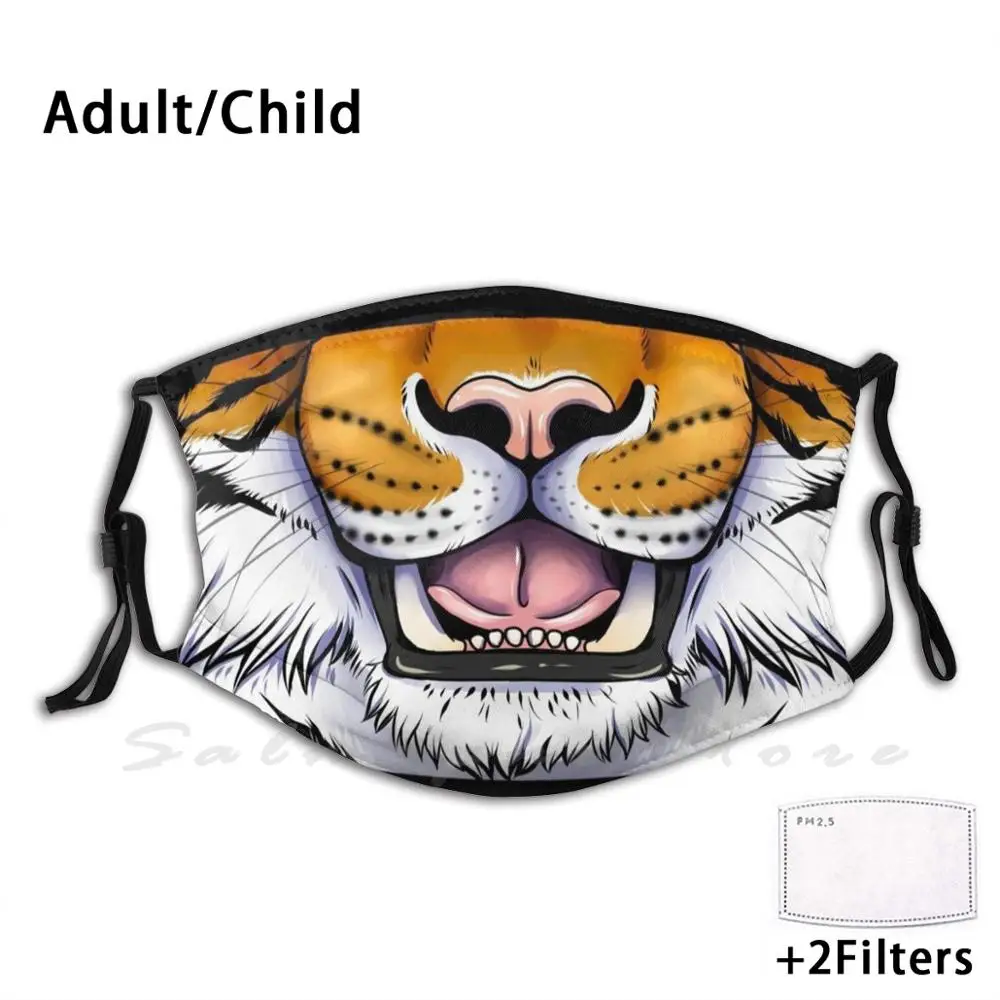 

Tiger Grin Adult Kids Anti Dust Filter Diy Mask Tiger Big Cat Stripes Cat Aunumart Aunumwolf Smile Teeth Grin Kitty Kitten Cub