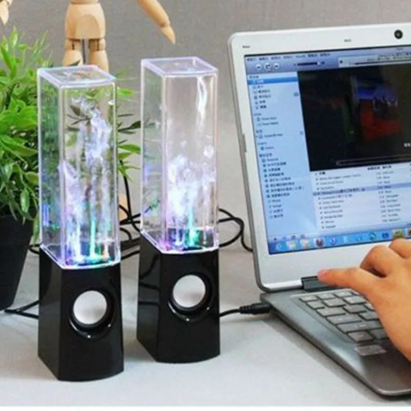 2 PCS Portable Desk Speaker Column Stereo Sound Bar LED Water Light Dncing Music Light Source PC Laptops Speakers