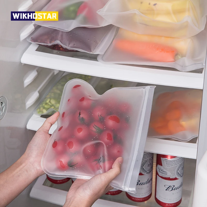 WIKHOSTAR Silicone Food Storage Bags Reusable Food Storage Containers Leakproof Ziplock Bag Fresh Bag Kitchen Organizer