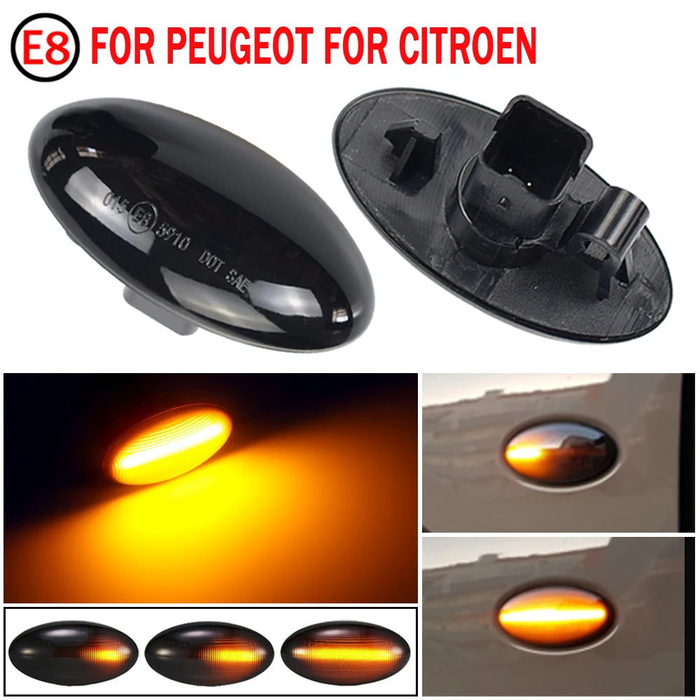 2pcs LED Turn Signal Side Marker Lights Blinker Lamp For Peugeot 307 206 407 107 607 Citroen C1 C2 C3 C5 C-Elysee Spacetourer