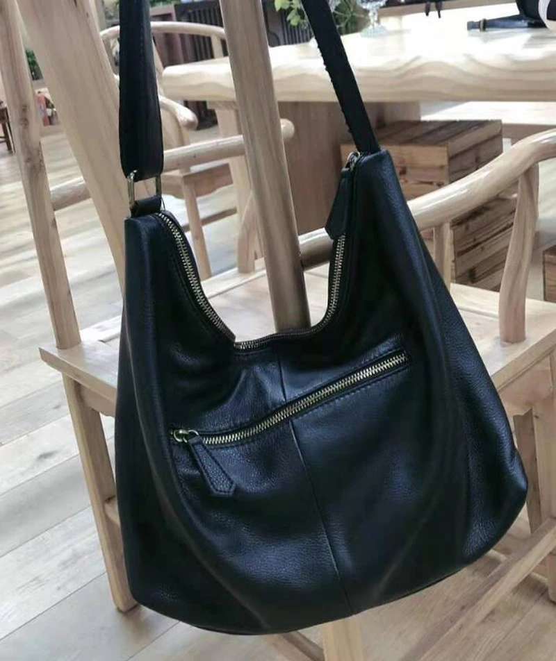 Echt leder Sack Schulter Damen Taschen zwei Out Taschen Designer Schulter Umhängetaschen für Frauen Universität Handtaschen – Detail 15