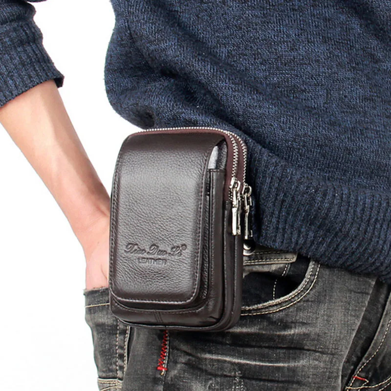 Men Leather Fanny Waist Bag Cell/Mobile Phone Coin Purse Pocket Belt Bum Pouch Pack Vintage Hip Bag High Quality