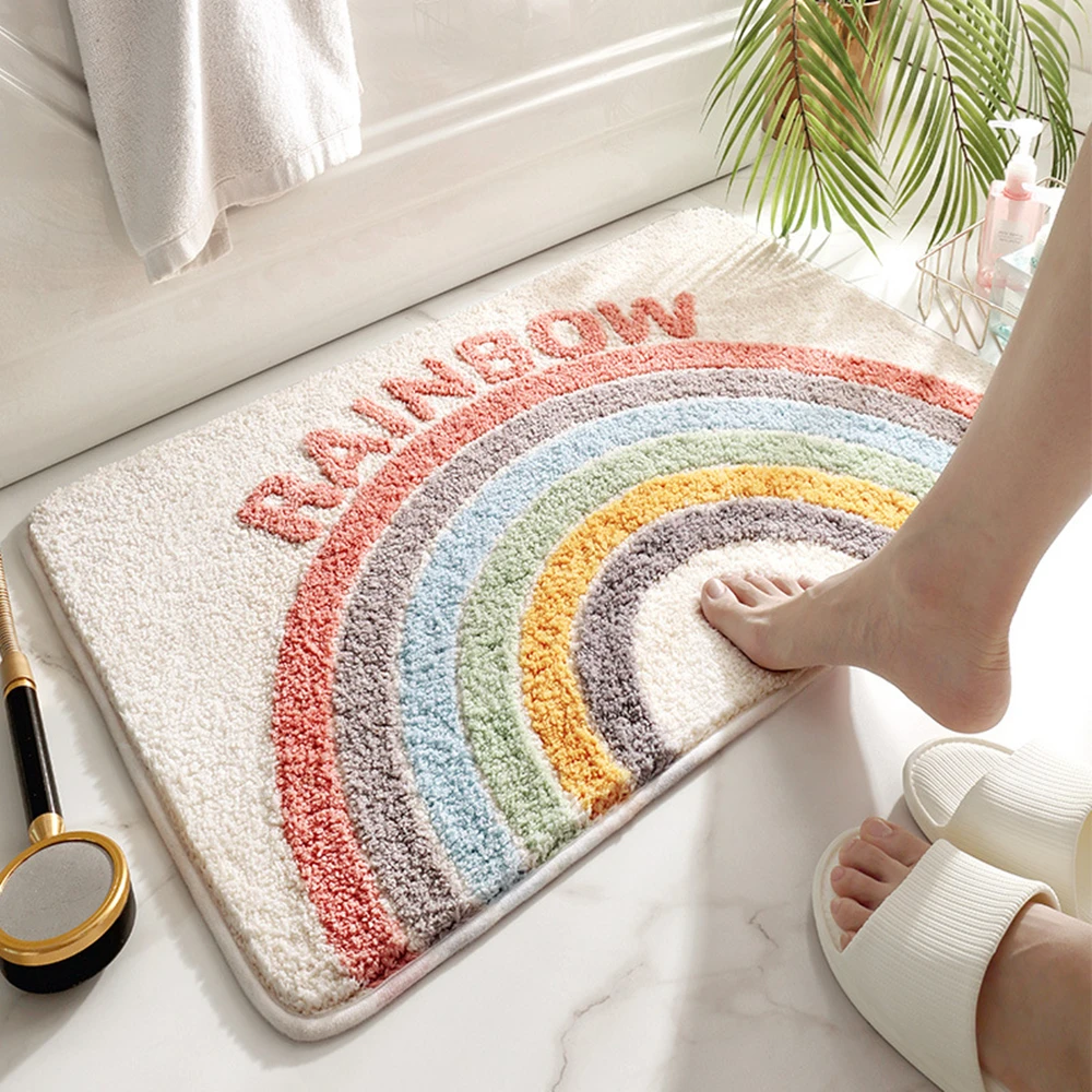 All Season Soft Non-Slip Bathroom Carpet Rainbow Print Doorway Water Absorbent Bath Mat Home Decor Floor Rug Shower Room Mats