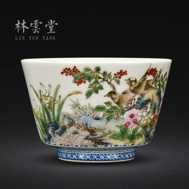 Lin Yuntang master cup single cup kung fu tea cups jingdezhen high-grade powder enamel cup sample tea cup