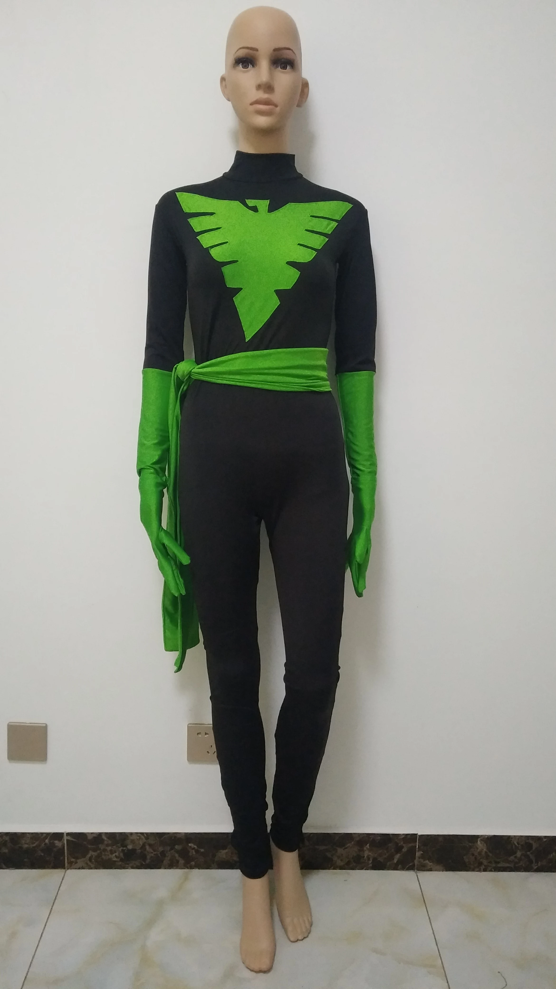 Special price! Black & Green Spandex Superhero Costume catsuit Halloween cosplay suit can Removable gloves