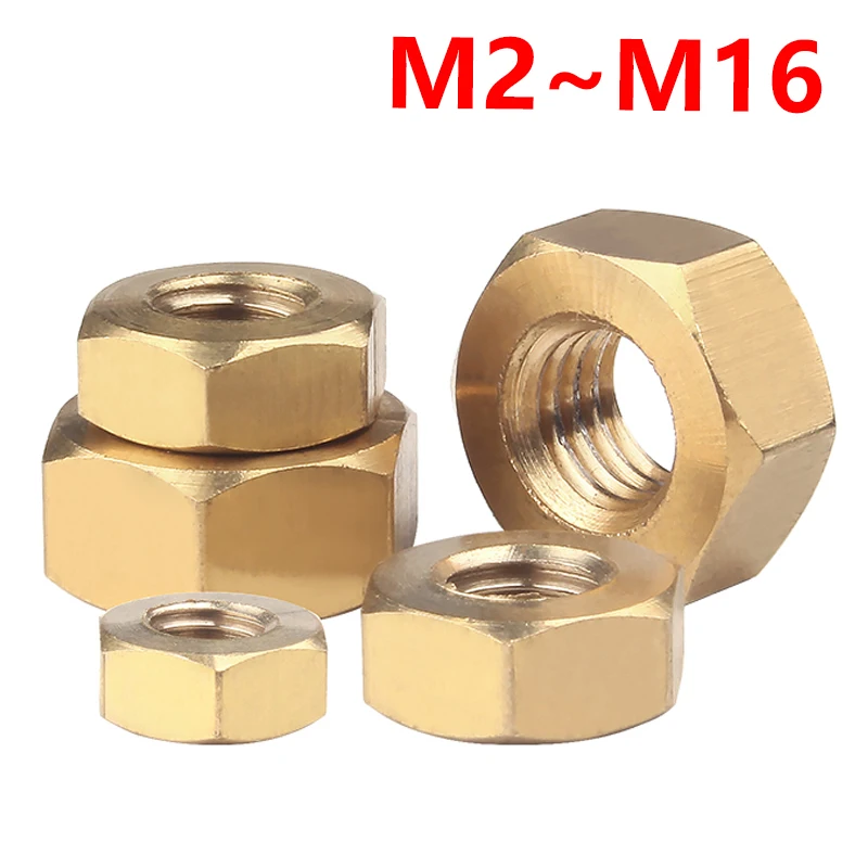 Brass Hex Nut DIN934 Bronze Hexagon Nut M1.6 M2 M2.5 M3 M3.5 M4 M5 M6 M8 M10 M12 M16 Metric Thread Copper Hex Nut High Strength