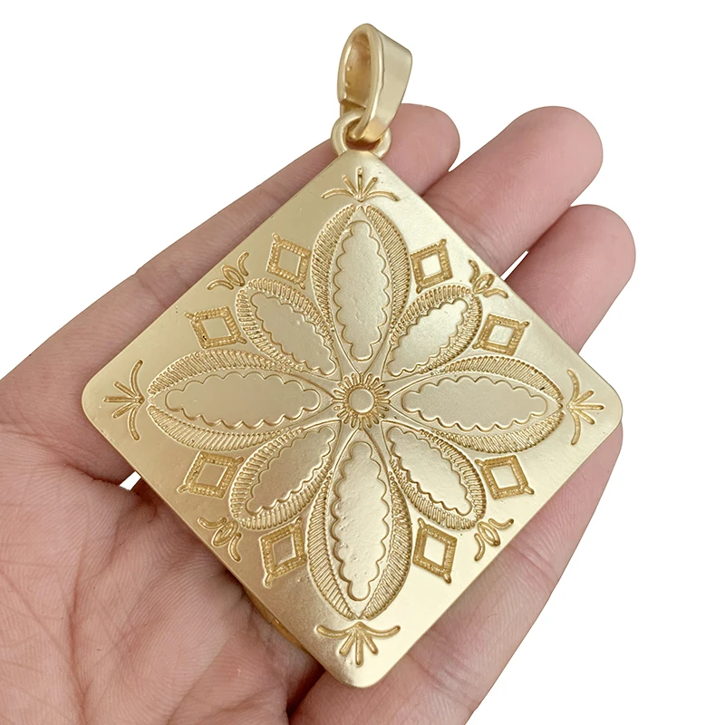 1 x Large Boho Bohemia Flower Square Shaped Matt Gold Color Charms Pendants for Necklace Jewelry Making Accessories