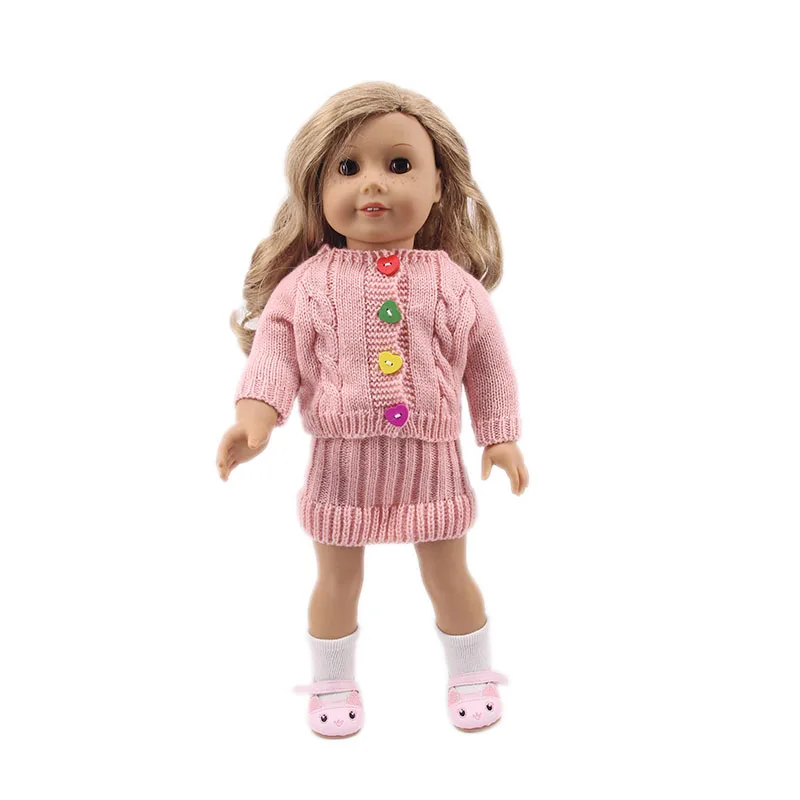 Boneca cor botão camisola saia caber 18 Polegada boneca americana e 43cm bebê recém nascido boneca, nossa geração, presente para crianças